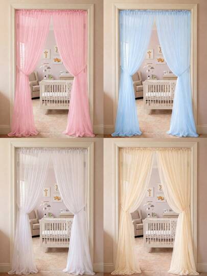 1pc White/Pink/Blue Curtain, Crib Curtain, Bedroom Curtain, Nursery Decor, Baby Shower Supplies, Bridal Shower, Wedding Arch Fabric, Girl And Boy Birthday Gift, Baby Party Gift, Home Decor, Living Room Decor, Nursery Decor