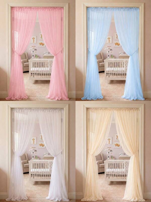 1pc White/Pink/Blue Curtain, Crib Curtain, Bedroom Curtain, Nursery Decor, Baby Shower Supplies, Bridal Shower, Wedding Arch Fabric, Girl And Boy Birthday Gift, Baby Party Gift, Home Decor, Living Room Decor, Nursery Decor