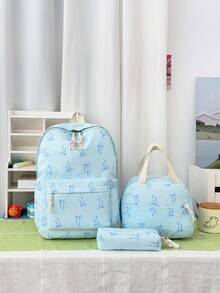 3pcs Fashionable College Style Bow Print Backpack Set, Including Backpack, Lunch Bag And Pencil Case, With Laptop Compartment, Adjustable Shoulder Straps And Multiple Pockets, Large Capacity Student Backpack Set, Multi-Functional Daypack Set, Suitable For Girls/College Students/Graduate Students Daily Use/Vacation/Travel/Back To School - Multicolor - View 15