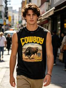 Retro Western Cowboy Sleeveless Vest Washed Cotton Breathable Fabric, Comfortable For Outdoor Wear Unisex American Street Style - 黑色3 - 查看 4