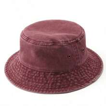 1 Piece Women's Washed Solid Color Bucket Hat, Distressed Foldable Fishing Cap, Unisex Outdoor Sun Protection, Suitable For Daily Wear - Bordeaux - View 1