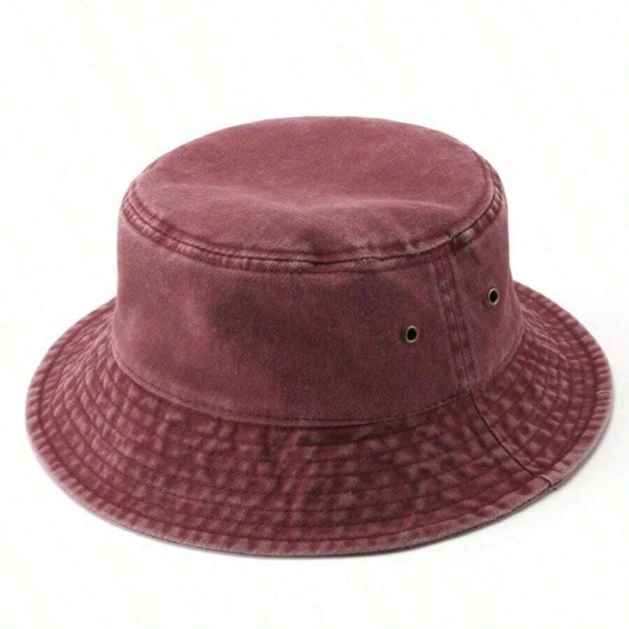 1 Piece Women's Washed Solid Color Bucket Hat, Distressed Foldable Fishing Cap, Unisex Outdoor Sun Protection, Suitable For Daily Wear - Bordeaux - View 1