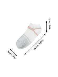 5 Pairs Women's Pink Short Socks, Premium Breathable Sweat-Absorbing Striped Design, Assorted Color Women's Boat Socks - Multicolor - View 4