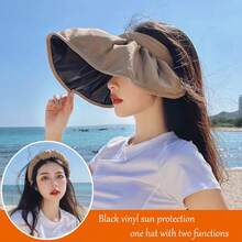 1PC Women's Foldable Wide Brim Sun Hat, UV Protection Beach Hat For Summer - Shell Cap [Black Vinyl] - View 12