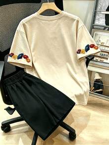 Floral Print T-Shirt And Shorts Set, Plus Size Women's Summer Casual Two Pieces Outfit Elegant - Multicolor - View 2
