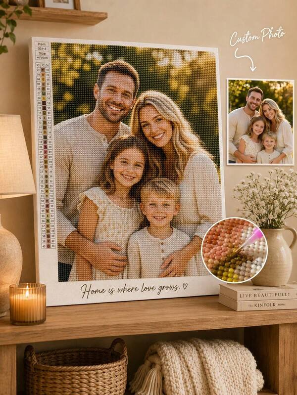 Kit de Pintura de Diamante 5D Personalizado com Foto de Família, Arte de Diamante DIY Personalizada, Feita a Partir da Sua Própria Foto, Mosaico Completo de Resina, Inclui Ferramentas, Vários Tamanhos, Presente de Decoração Aconchegante para o Lar, Adequado para Pais, Casais, Artesanato Memorial de Família
