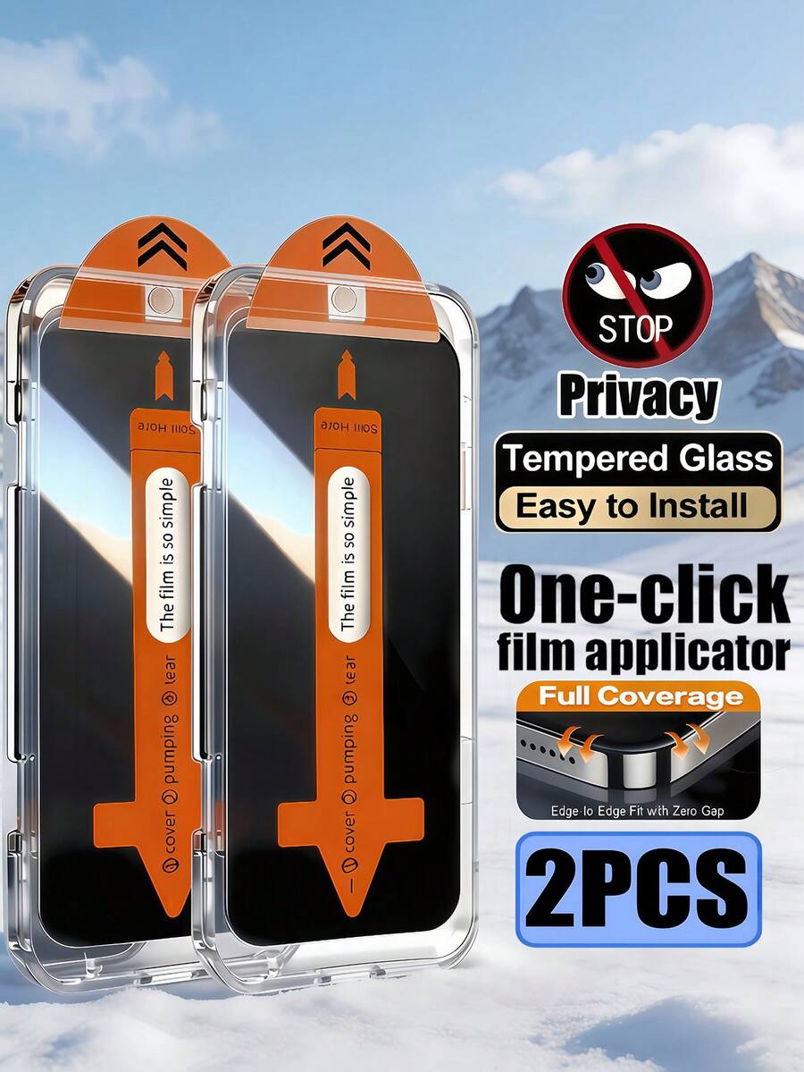 2pcs Anti-Peeping Dust-Free Tempered Glass Screen Protector, One-Click Dust Removal Installation, Office/Subway Privacy Protection, Compatible With Samsung Galaxy S26 A57/ 15T Poco M7 X7/ 17 Pro Max Series, Explosion-Proof, Scratch-Resistant, Anti-Peeping Phone Screen Protector, Smooth Oleophobic Layer, Auto-Adsorption, Easy Installation