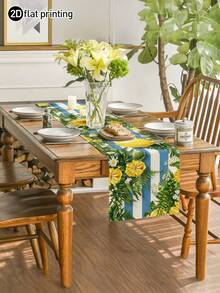 1pc,Summer Style,Pastoral Fresh Summer Table Runner,Lemon Line Print,Multiple Sizes Available,Entryway Decor,Microwave Dust Cover,Suitable For Kitchen Dining Table Decor,Party Decor,Dining Table Decor,Dining Table Arrangement,Home Decor - Blue - View 6
