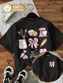 Camiseta de verano estampada de manga corta para mujer, top para mujer, tejido de algodón puro, corte regular.blusas para mujer playeras de mujer blusas casuales para dama conjuntos de mujer - Negro - Ver 1