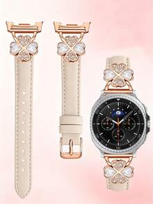 1件星光玫瑰金款適用於 Galaxy Watch 8 40mm/44mm男女通用超纖維錶帶，鑲嵌人造鋯石時尚金屬扣替換錶帶，超薄舒適防汗，適合4.3至6.5英吋手腕周長，優雅時尚，適用商務/約會/婚禮/派對/日常佩戴，送給她的可愛禮物，智慧手錶替換錶帶配件 - 星光+玫 - 查看 2