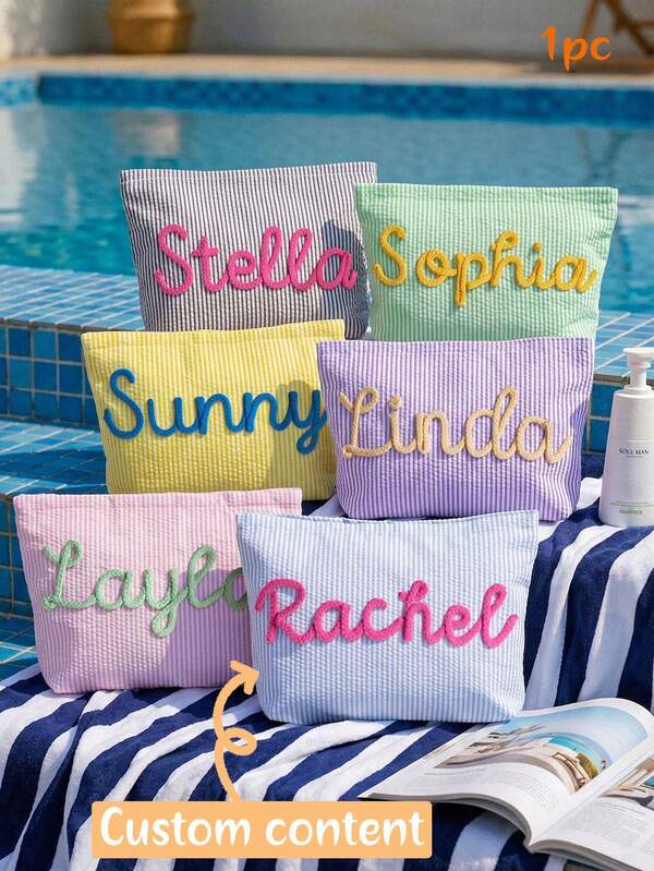 MerexSync 1pc Personalized Travel Makeup Bag, Bridesmaid Gift, Customized Makeup Bag, Letter Bubble Bag, Gift For Her, Best Friend, Birthday Gift, Personalized Bridesmaid Makeup Bag, Customized Bridesmaid Makeup Bag, Wedding Bag, Bridal Party Gift, Customized Bridal Makeup Bag, Embroidered Gift, Customized Makeup Bag, Bachelorette Party Customized Gift, Personalized Customized Gift Bridal Gift