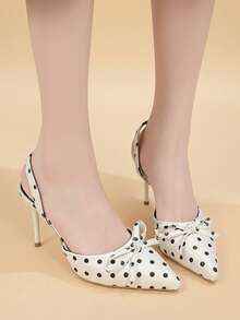 Niche High Heel Leopard Print Closed Toe Sandals Fairy Shoes New Summer Elegant Pointed Toe Bow Knot Pumps - White - View 3