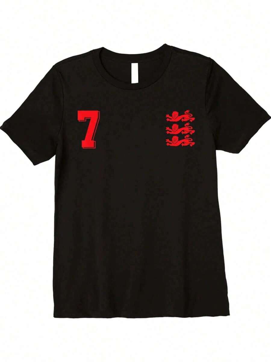 Camiseta de algodón estilo Y2K de 1966 England Seven Lions, con hombros caídos y tela suave para los desplazamientos diarios en el campus. - Negro - Ver 1