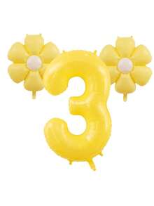 3pcs Giant 40 Inch Lemon Yellow Number 0-9 Balloon Set, Includes 18 Inch Fresh Daisy Balloons, Suitable For Birthday, New Year, Anniversary, Anniversary Party Decoration, 40 Inch Large Number Birthday Balloons - Number - View 5