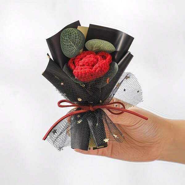 Knitted Sunflower Artificial Eternal Flower Bouquet, Christmas Gift, Rose Faux Flower Decor Ornament