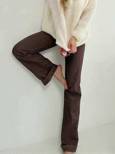 Women's Casual Washed Solid Straight-Leg Jeans Spring Fall