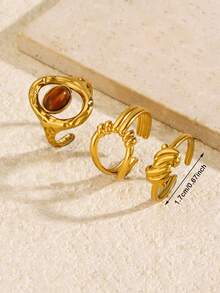 3pcs Stainless Steel 18K Gold Plated Summer Versatile Elegant Fashion Minimalist Casual Style Geometric Gold Knot Ring Set Suitable For Women Daily Wear Holiday Beach Vacation Date Travel Casual Jewelry Gift - Multicolor - View 4