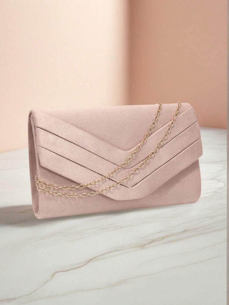 Beige Velvet Handbag For Women, Formal Handbag With Chain Shoulder Strap - 銅色 - 查看 1