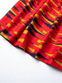 Women's Red African Wax Print High Waist Pleated Maxi Skirt - Red - View 8