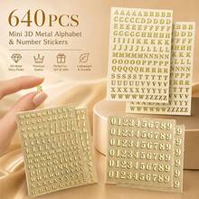 Small Gold Letter & Number Stickers, 3D Self-Adhesive Mini Letter Stickers, Glitter Letter & Number Decals For Scrapbooking, Nail Art, Keyboard DIY Crafts Decoration - Gold School Supplies - Multicolor - View 7