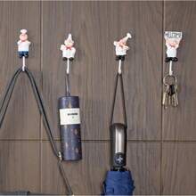 Cartoon 3D Chef Adhesive Hook, No-Drill Strong Wall Mount Hook, Creative Retro Resin Decorative Hook, Universal For Kitchen, Bathroom, Door, Wall, Storage For Cookware, Towels, Keys, Western Restaurant Home Fun Wall Organizer Small Hook - Multicolor - View 5