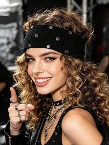 1 peça faixa de cabelo para mulher, estilo punk de rua, versátil, moda, às riscas e cor lisa, acessório para cabelo para exterior - Multicolorido - Ver 6