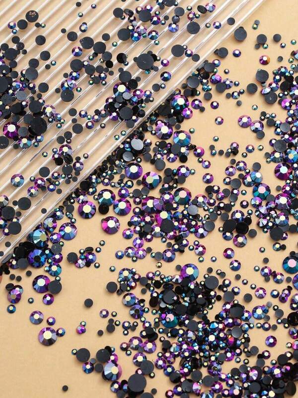 2-6mm Mixed 2000 Pcs/Pack Round Flat-Bottomed Resin Rhinestones, Candy Colors, AB Colors, Sparkling Rhinestones, Sequined Adhesive Jewelry Beads, Suitable For Clothing, Bags, Shoes, Mugs, Bottles, Travel Mugs, Mobile Phones, Cosmetic DIY Accessories