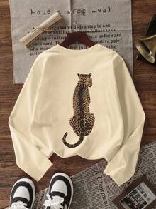 Tween Girl 1pc Printed Long Sleeve T-Shirt, Suitable For Girls' Autumn/Winter Top, Young Student Children's Clothing, Suitable For Outerwear And Layering - Apricot - View 2