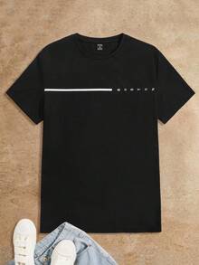 Camiseta gráfica con letras para hombre, verano, emo, vacaciones, regalos del Día del PadreTee - Negro - Ver 1