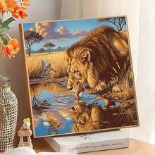 1PC | 5D DIY Diamond Painting | Savannah Lion Diamond Painting Kit, Full Drill Mosaic Craft Set. High-Definition Art Diamond Painting. Gift Diamond Painting, Focus And Relax Through DIY, Suitable For Living Room, Bedroom, Office Wall Decor, Surprise Holiday Home Decor Gift For Family And Friends, Unframed [30*30cm/11.8*11.8in][40*40cm/15.7*15.7in] - No Frame - View 4