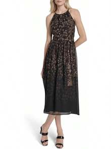 DKNY Vestido Midi de Gasa con Mangas y Falda Godet Vestido para Mujer - Equipaje - Ver 11