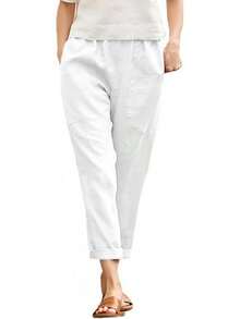 Pantalones Capris Genéricos para Mujer de Algodón y Lino, Pantalones Holgados de Talla Grande para Mujer de Lino y Algodón, Pantalones de Lino para Mujer de Talla Pequeña - Café - Ver 9