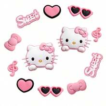 12件/10件 Sanrio Hello Kitty 經典角色公仔套組，適用於鞋子裝飾、包包裝飾、行李裝飾，美化鞋子與靴子，假日派對小禮物的完美選擇（不含鈕扣） - 查看 8