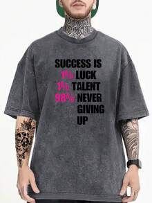 Men's Short-Sleeved T-Shirt With Round Neck And Letter Print Design, Summer Fashion. - 深空灰 - 查看 1
