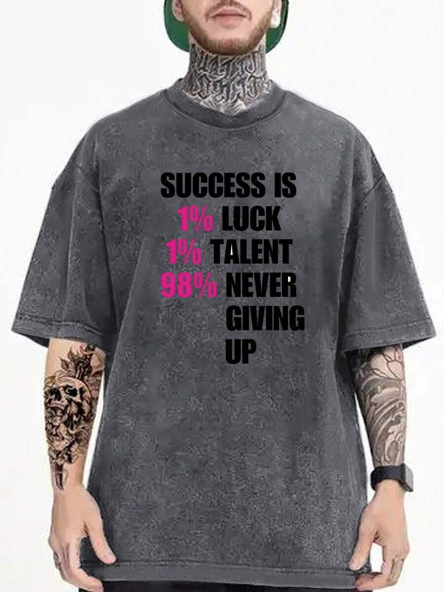 Men's Short-Sleeved T-Shirt With Round Neck And Letter Print Design, Summer Fashion. - 深空灰 - 查看 1