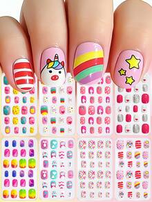 192pcs-8Box Kawaii Children Acrylic Fake Nails, Full Cover Glitter Cute Spring/Summer Pineapple, Unicorn, Penguin, Flamingo, Rainbow, Heart Short Press-On Nails Set For Kids, With 1 Nail File And 8 Jelly Stickers ﻿ - Multicolor - View 13