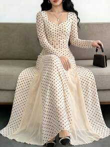 Women Midi Dresses - Apricot - View 1