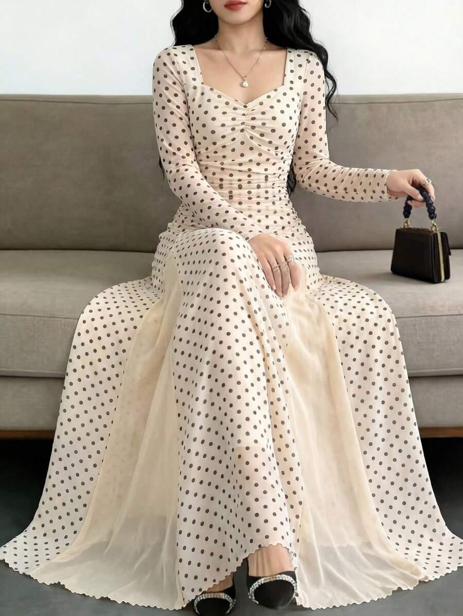 Women Midi Dresses - Apricot - View 1