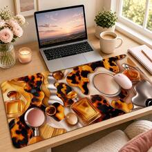 Amber Tortoise Shell Extended Mouse Pad, Glossy Resin Animal Texture Desk Mat, Fashionable Vanity Computer Pad, Wide Keyboard Mat, Suitable For Fashion Office, Makeup Table, Dorm, Laptop Setup, Gift, Non-Slip Rubber Bottom - View 2
