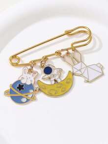 1pc Dreamy Starry Sky Style Multi-Charm Large Brooch, Drip Oil Astronaut Moon Origami Rabbit Colorful Ball Planet Pendant Brooch, Cute Girl Outfit Accessory, Versatile Decoration Pin For Sweaters And Cardigans - Multicolor - View 4