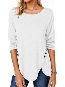 Fisoew - Blusa casual de manga larga para mujer, cuello redondo, botones laterales - Rosa - Ver 22