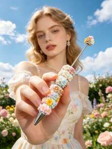 1/3/5/10/20pcs Multi-Color Flower & Mushroom Series Ballpoint Pens With Black Ink, Smooth Writing, Full Rhinestone Cover, Creative DIY Beaded Jewelry Pens, School Office Study Supplies Gift - Multicolor - View 8