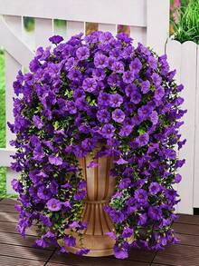 4pcs/1pc Artificial Hanging Flower Vines, UV-Resistant Purple Hanging Artificial Morning Glory Flower Bouquets,Artificial Hanging Flowers, Artificial Flowers, Artificial Plants, Mixed Color Vines And Eucalyptus Leaves, Lifelike, No Container Needed, 31 Inch Hanging Artificial Greenery. Can Be Used As Wall Hanging Plants - Multicolor - View 1