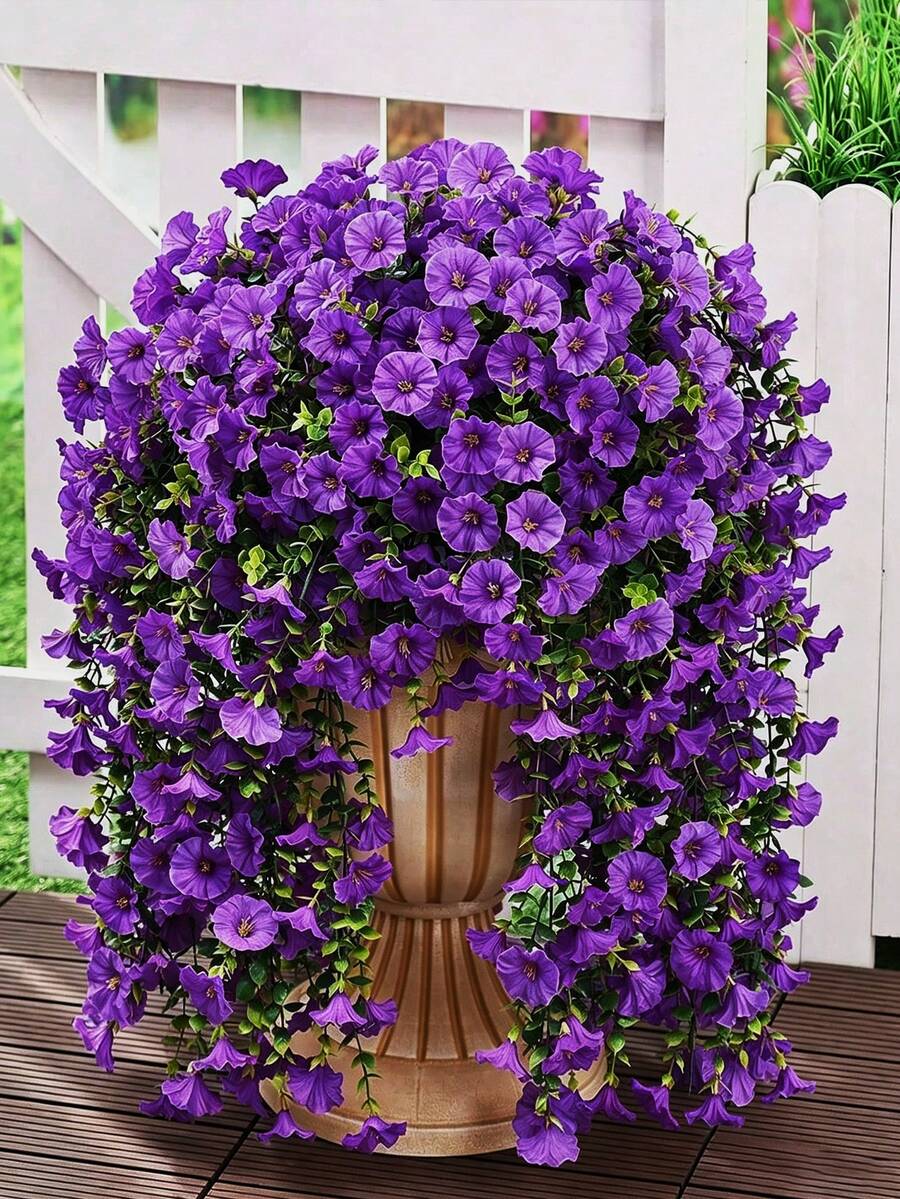 4pcs/1pc Artificial Hanging Flower Vines, UV-Resistant Purple Hanging Artificial Morning Glory Flower Bouquets,Artificial Hanging Flowers, Artificial Flowers, Artificial Plants, Mixed Color Vines And Eucalyptus Leaves, Lifelike, No Container Needed, 31 Inch Hanging Artificial Greenery. Can Be Used As Wall Hanging Plants - Multicolor - View 1