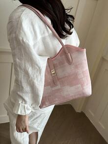 New Solid Color Light Luxury High-End Versatile Women's Shoulder Tote Bag - Pink - View 9