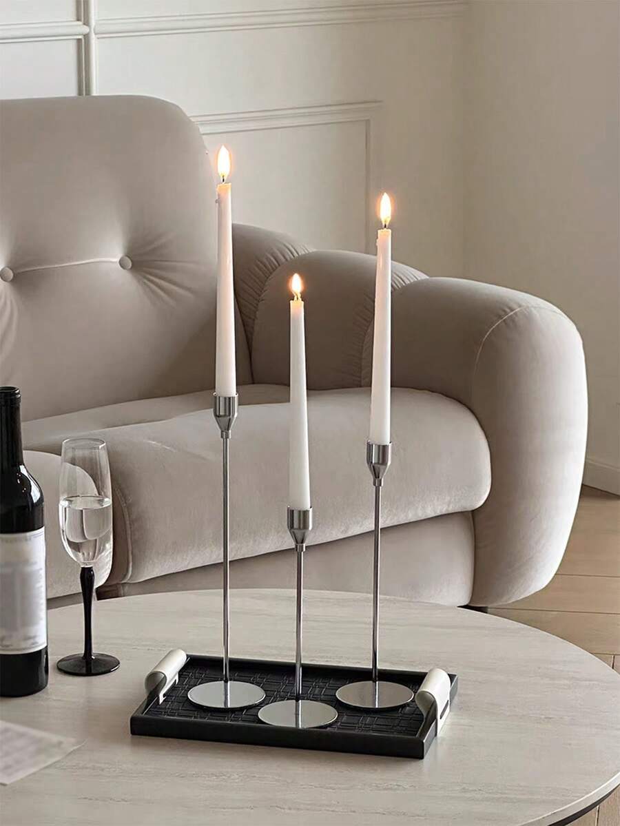 1pc Tall Metal Iron Single Head Candle Holder Ornament, Home Candle Holder Wedding, Small Candle Holder Dining Table Romantic Candlelight Dinner Decoration, Valentine's Day, Wedding Anniversary, Romantic Atmosphere - Multicolor - View 1