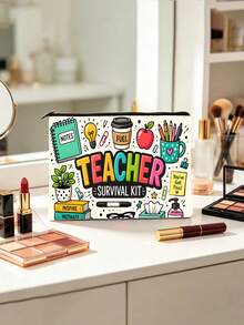 1pc Makeup Bag, Teacher Survival Kit, Fun Design Pattern, Suitable For Women's Beauty Products Storage And Organization, Perfect For Travel, School, Dorm Or Home Use, Bridesmaid Gift Bag - Multicolor - View 3