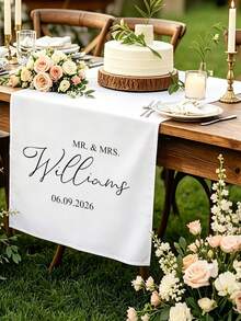 1 pieza Camino de mesa de boda personalizado con texto - Pancarta de lino con apellido personalizado, decoración de mesa dulce, decoración de boda elegante, regalo romántico para novio y novia, adecuado para el Día de San Valentín, aniversario, compromiso, despedida de soltera, celebración de boda - Multicolor - Ver 4