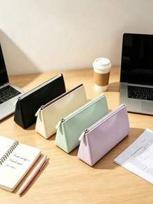 4/1 pieza Estuche de lápices de silicona suave estilo coreano, diseño de unicolor multitono, gran capacidad con diseño de múltiples compartimentos, adecuado para adultos, uso escolar diario y almacenamiento de cosméticos, bolsa de papelería portátil, bolsa de almacenamiento multifuncional para lápices de maquillaje, temporada de regreso a la escuela - Conjuntos - Ver 3