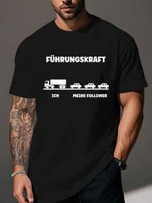 Humorous German Crinkle Plus Size T-Shirt For Men - 黑色 - 查看 1